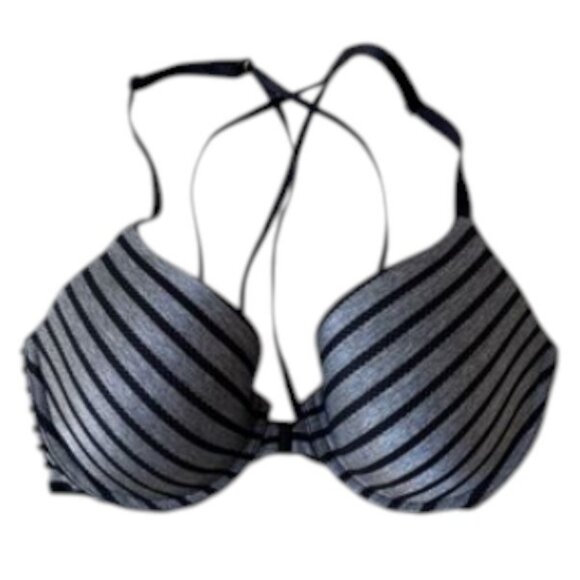 Victoria's Secret black and grey striped cross back bra size 32C - Picture 1 of 7